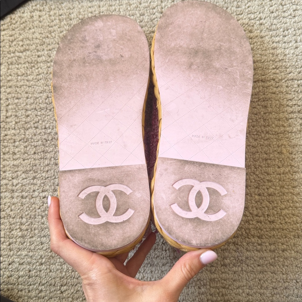 CHANEL Pink Tweed Interlocking CC Logo Espadrille Dad Sandals Size 41 - Picture 5 of 10